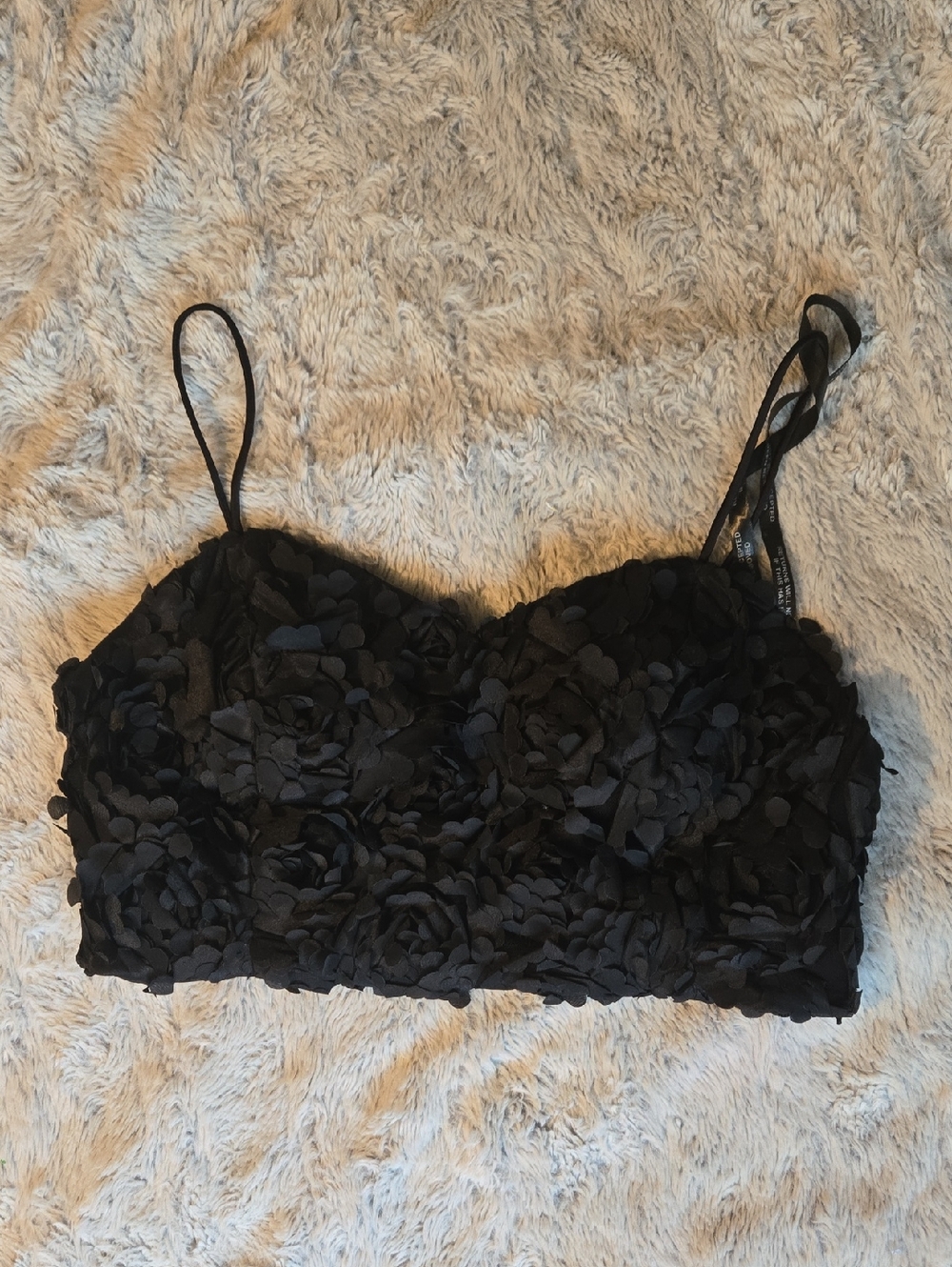 The Naked Laundry Black Floral Petal Appliqué Crop Top, Emily In Paris, Medium